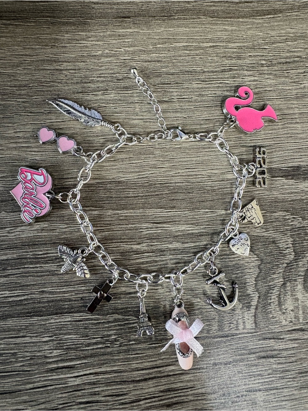 Barbie Silver Charm Bracelet with Pink Accents